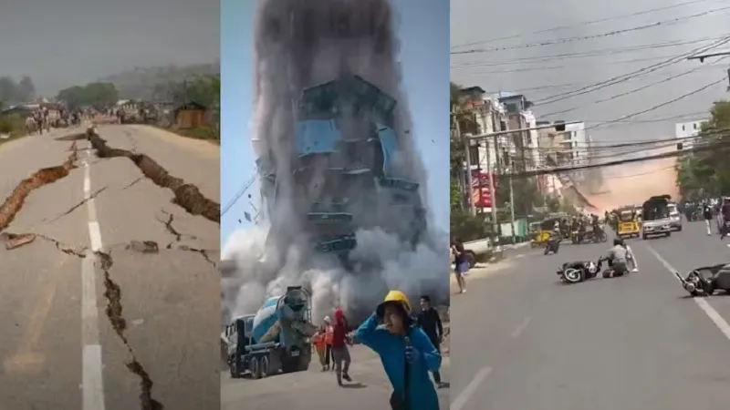 Earthquake : शक्तिशाली भूकंप से इमारतें ढेर, लोग चीखते-चिल्लाते भागे...देखिए म्यांमार भूकंप के Photos