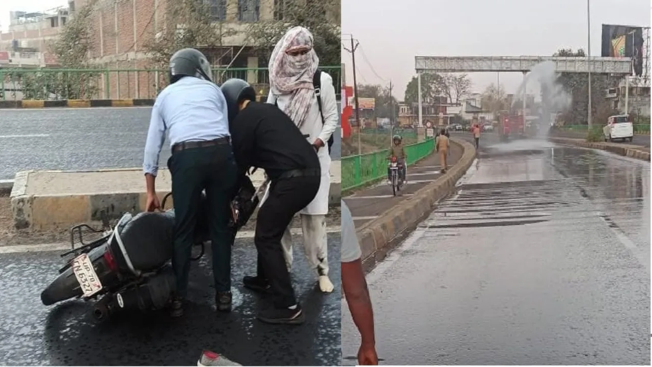 Prayagraj News : एनएचआई पर फैला डीजल, कई बाइक सवार फिसल कर हुए चोटिल 