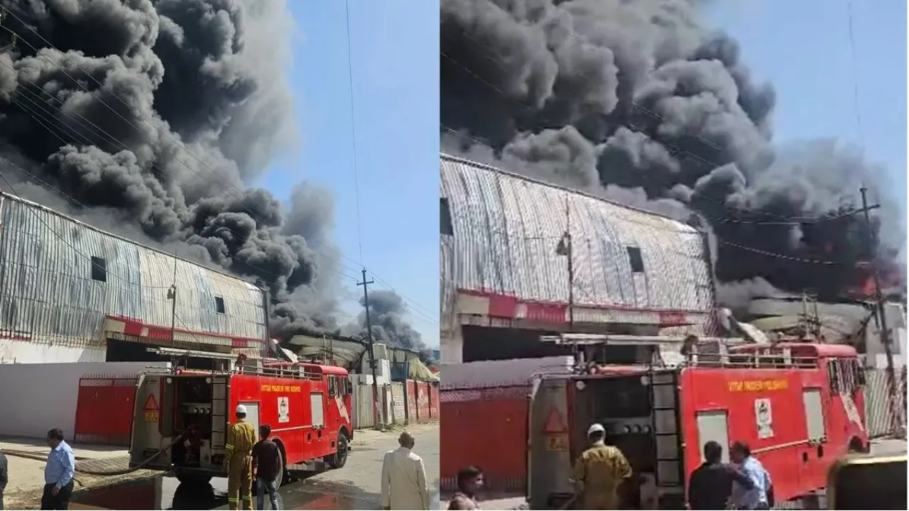 Noida fire incident: कूलर फैक्ट्री में लगी भीषण आग, आसमान में छाया धुंए का गुबार, दूर तलक दिखाई दे रहीं लपटें   