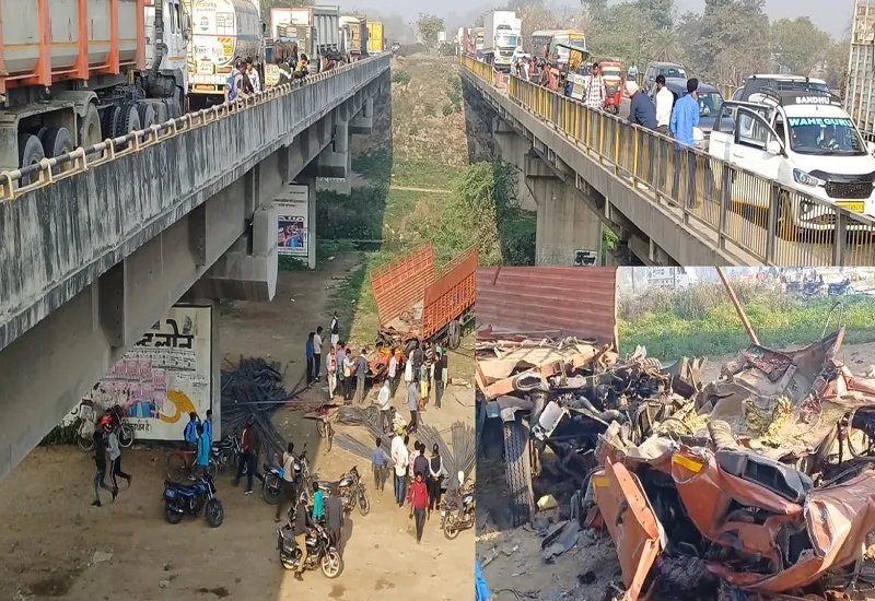 मुरादाबाद : पुल की रेलिंग तोड़ 40 फीट नीचे गिरा ट्रक, ड्राइवर और हेल्पर की मौत