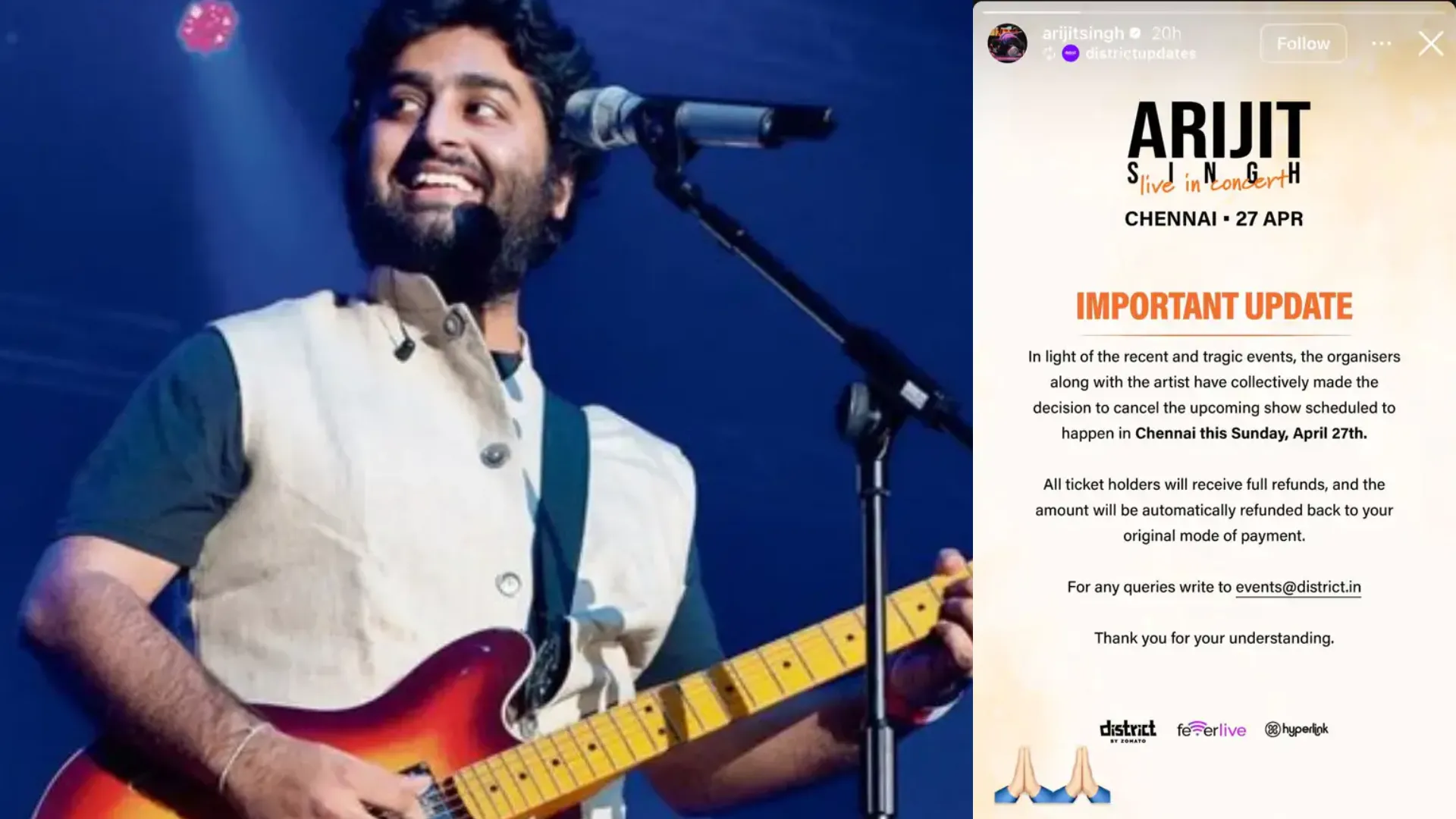 पहलगाम आतंकी हमला : अरिजीत सिंह का Concert हुआ रद्द, पहलगाम में हुए आतंकी हमले के चलते सिंगर ने लिया फैसला 