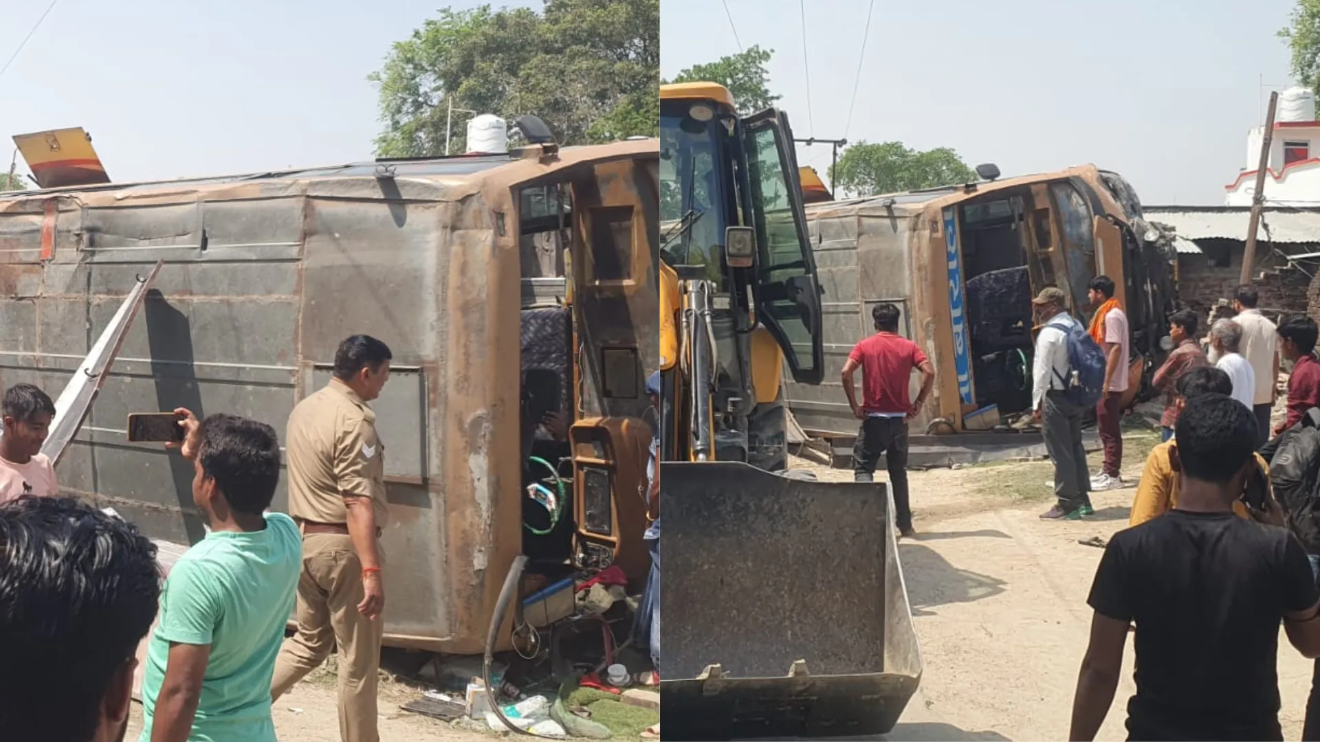 डबल डेकर बस पलटने से एक दर्जन से अधिक लोग घायल, ओवर लोडिंग के चलते हुआ हादसा