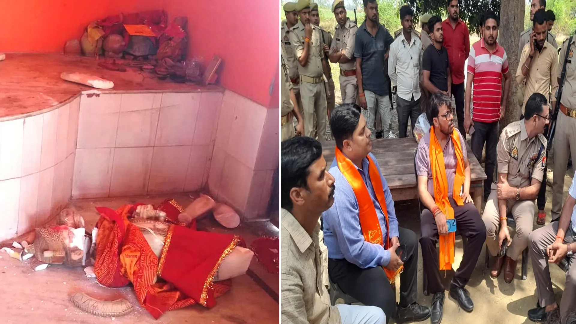 लखीमपुर खीरी: वीर बाबा मंदिर पर देवी देवताओं की खंडित मूर्तिया देख फैला आक्रोश