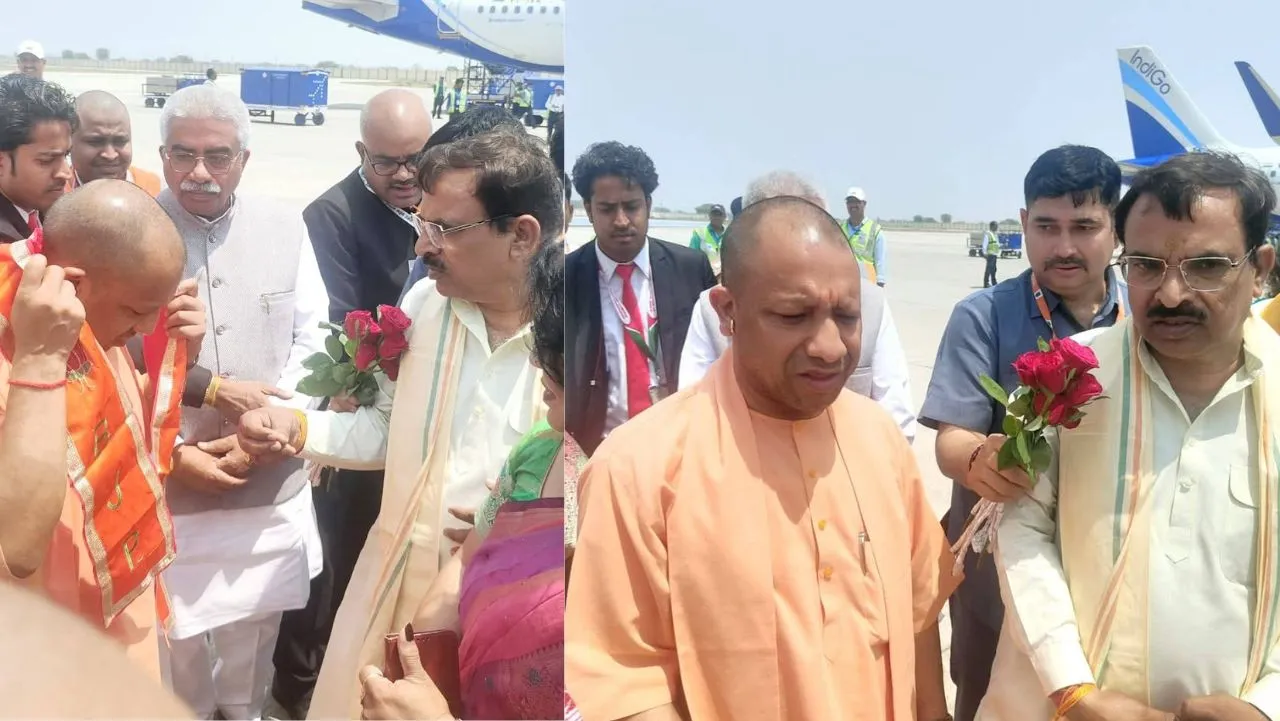 एयरपोर्ट स्वागत सीएम योगी