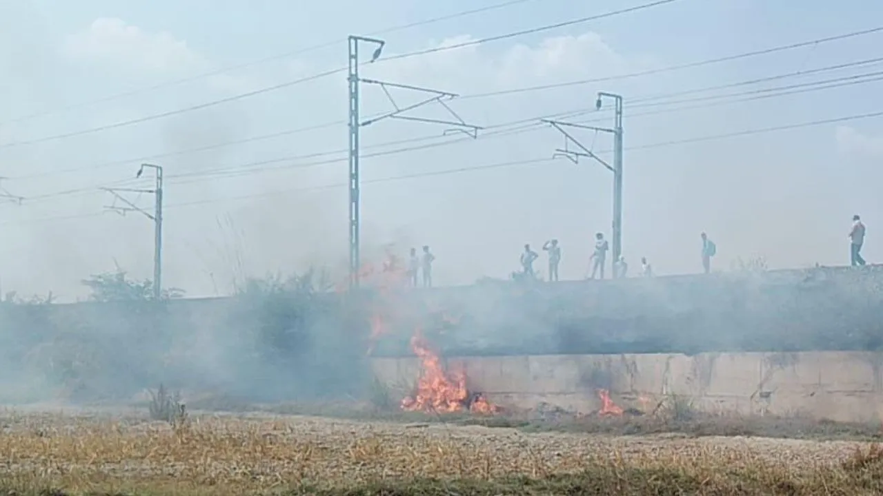  औरैया के न्यू अछल्दा रेलवे स्टेशन के पास घास फूस में लगी आग, मची अफरा-तफरी: बुझाने पर रेलकर्मियों ने ली राहत की सांस