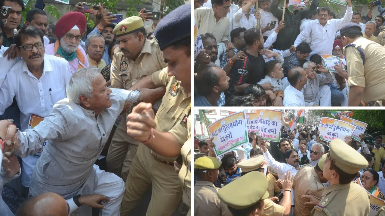 Kanpur: कांग्रेस के पूर्व विधायक को खींच कोतवाली ले जाने पर हंगामा, पुलिस से धक्का-मुक्की, तिलक हाल बना छावनी, नारेबाजी 