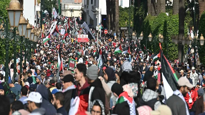 मोरक्को में गाजा पर इजरायली हमलों के खिलाफ बड़े पैमाने पर विरोध प्रदर्शन, लहराए फिलिस्तीनी झंडे 