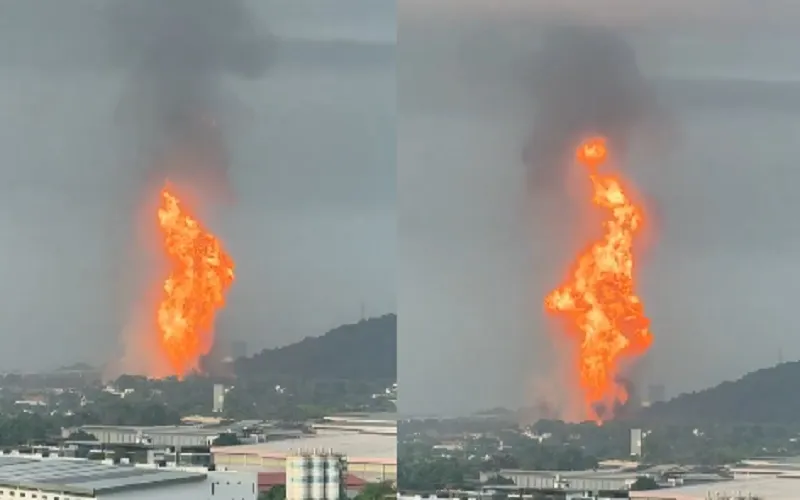 मलेशिया में गैस पाइपलाइन फटने से लगी भीषण आग, कई किलोमीटर ऊपर तक उठीं लपटें...देखें VIDEO