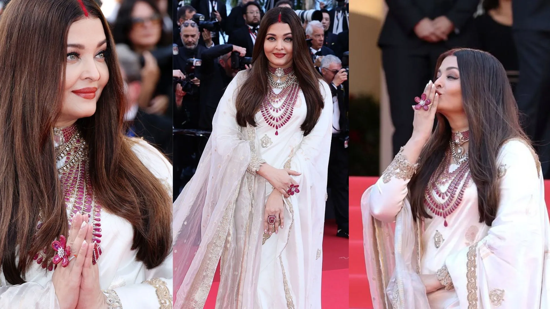 Aishwarya cannes look : ऐश्वर्या राय का जलवा, रेड कार्पेट पर बनारसी साड़ी, लाल सिन्दूर और नमस्कार करती अदाकारा 