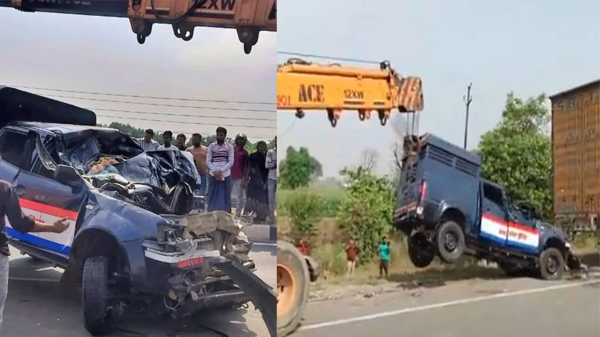 अलीगढ़ : खड़े कैंटर से टकराई पुलिस की गाड़ी, SI और अपराधी सहित 5 की मौत