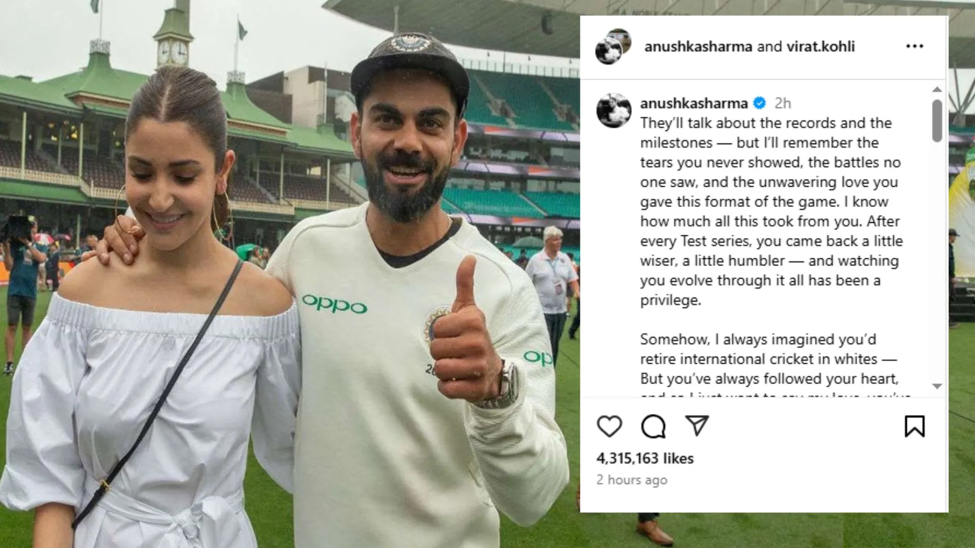 विराट के संन्यास पर आया पत्नी अनुष्का का रिएक्शन, भावुक पोस्ट कर बोलीं- 'याद रखूगी वो आंसु जो आपने कभी नहीं दिखाए' 