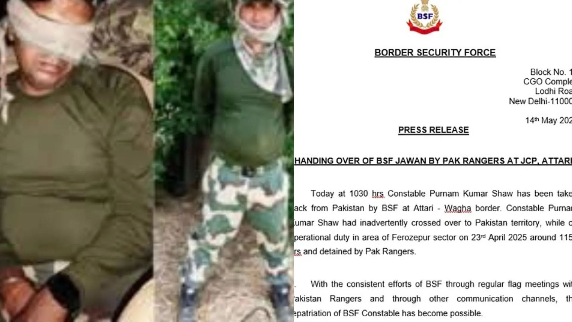 पाकिस्तान ने छोड़ा BSF जवान, अटारी-वाघा के रास्ते वापस लौटे पूर्णम कुमार, 3 हफ्ते बाद हुई वतन वापसी  