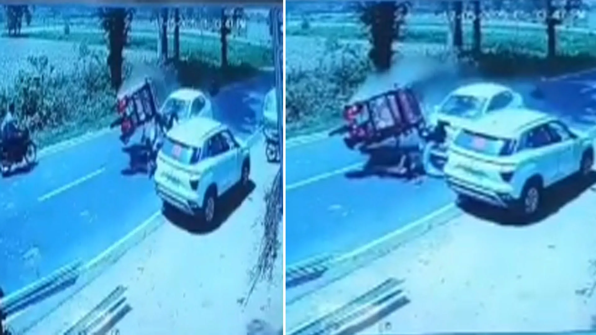 लखीमपुर खीरी: कार ने मारी टक्कर...फिल्मी स्टाइल में हवा में उड़ी ई-रिक्शा ! चालक समेत तीन घायल