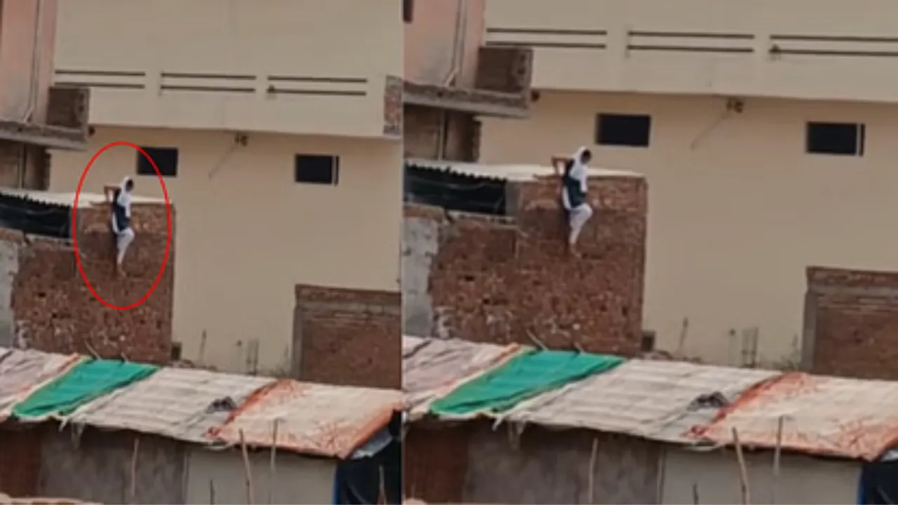 प्यार का अजब-गजब कारनामा, पति ने पत्नी को प्रेमी संग पकड़ा... तो होटल की 12 फुट ऊंची छत से कूदी महिला, देखें वीडियो
