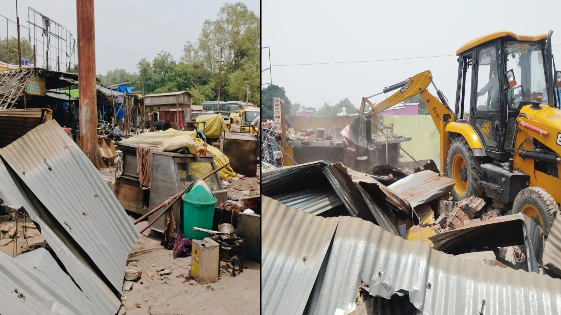 शाहजहांपुर: रोडवेज बस स्टैंड के सामने दुकानों पर चला बुलडोजर