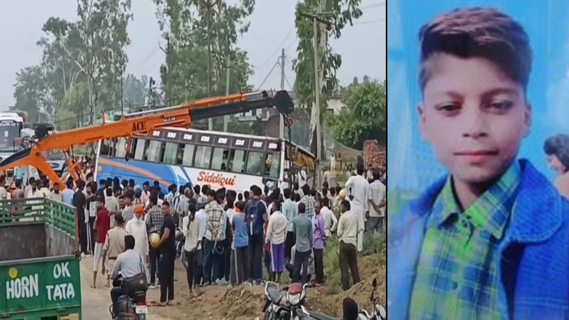 मुरादाबाद : पलटी डग्गामार बस बालक की मौत, 12 सवारी घायल