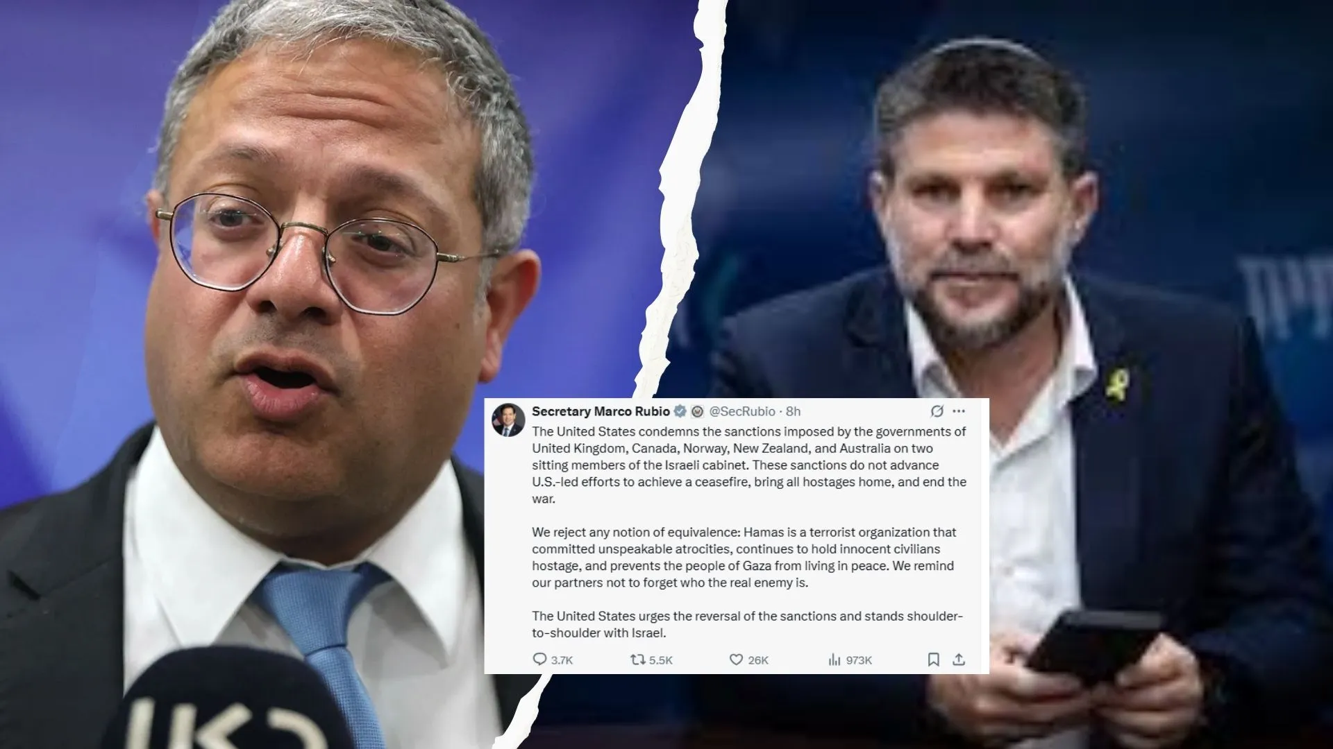 ब्रिटेन-कनाडा की ओर से इज़रायली मंत्रियों पर पाबंदी लगाए जाने पर, अमेरिका ने की निंदा 