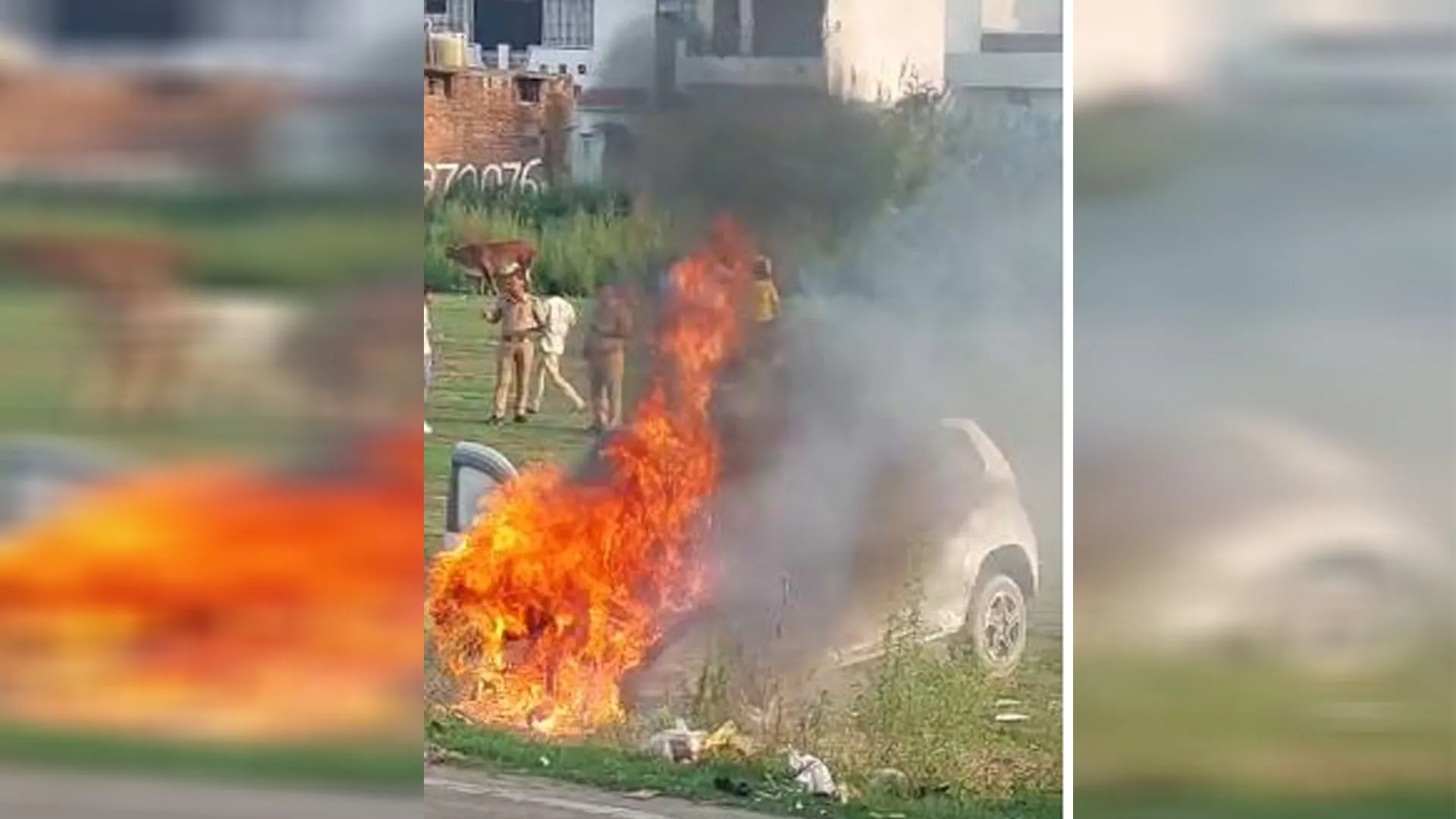 रामपुर: माला रोड पर खड़ी कार में लगी आग, मचा हड़कंप