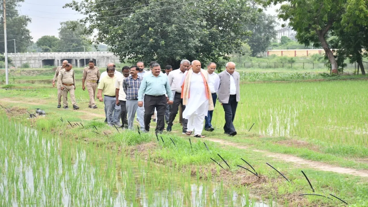 अयोध्या: मंत्री शाही ने नरेंद्र देव कृषि विश्वविद्यालय में धान रोपाई का किया निरीक्षण