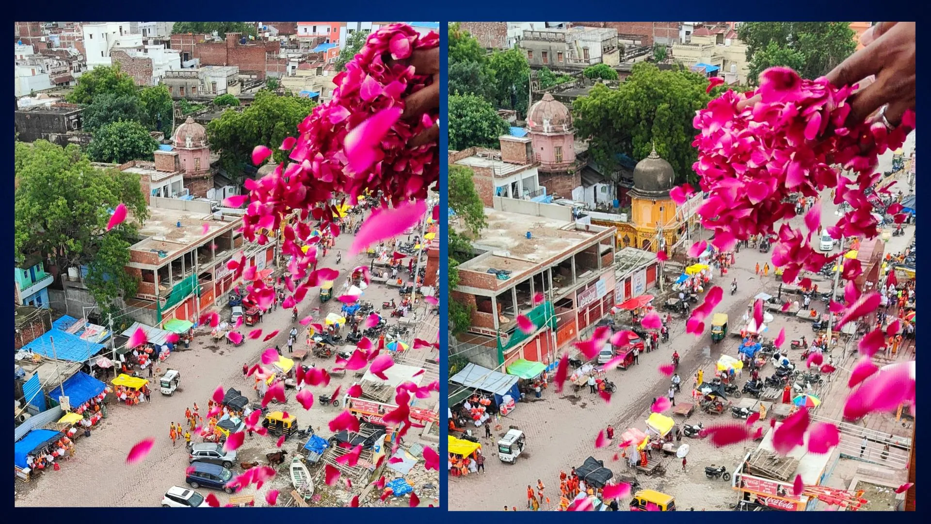 यूपी के प्रयागराज में कांवड़ियों पर हुई पुष्पवर्षा, CM के निर्देश पर सावन के तीसरे सोमवार को आसमान से हुआ अभिनंदन