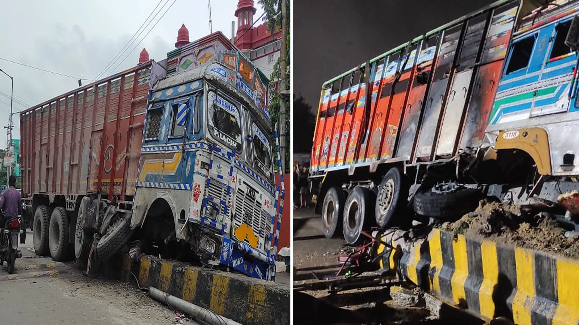 Bareilly: रफ्तार का कहर...कोतवाली और गन्ना मिल के पास डिवाइडर में घुसे बेकाबू ट्रक