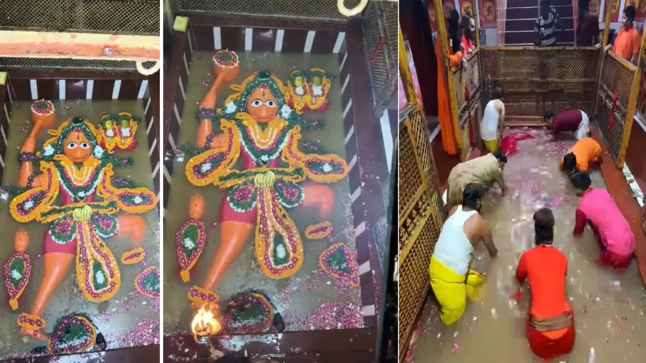 तीसरी बार संगम की लहरों में भीगे बड़े हनुमान जी : मां गंगा, यमुना और सरस्वती ने कराया पावन स्नान