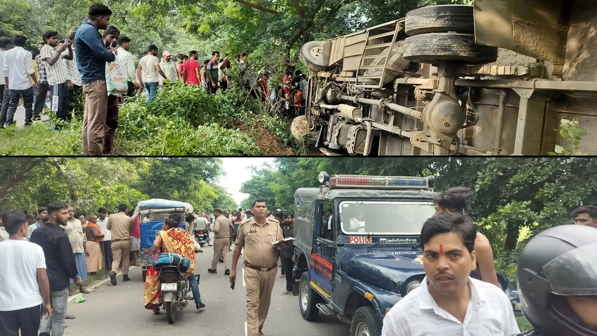 बदायूं : बाइक से टकराकर पलटी बस, युवक की मौत...साथी घायल