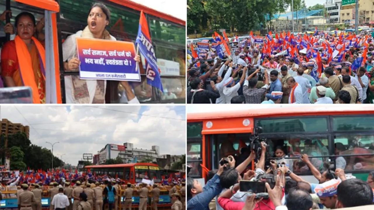 लखनऊ में महिला सुरक्षा और रोजगार को लेकर सड़क पर उतरीं विधायक पल्लवी पटेल, पुलिस से हुई तीखी नोकझोंक 