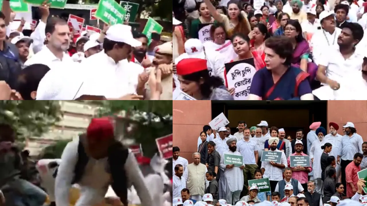 एकजुट हुआ विपक्ष... संसद से EC दफ्तर तक मार्च, अखिलेश यादव ने लांघा पुलिस बैरिकेडिंग 