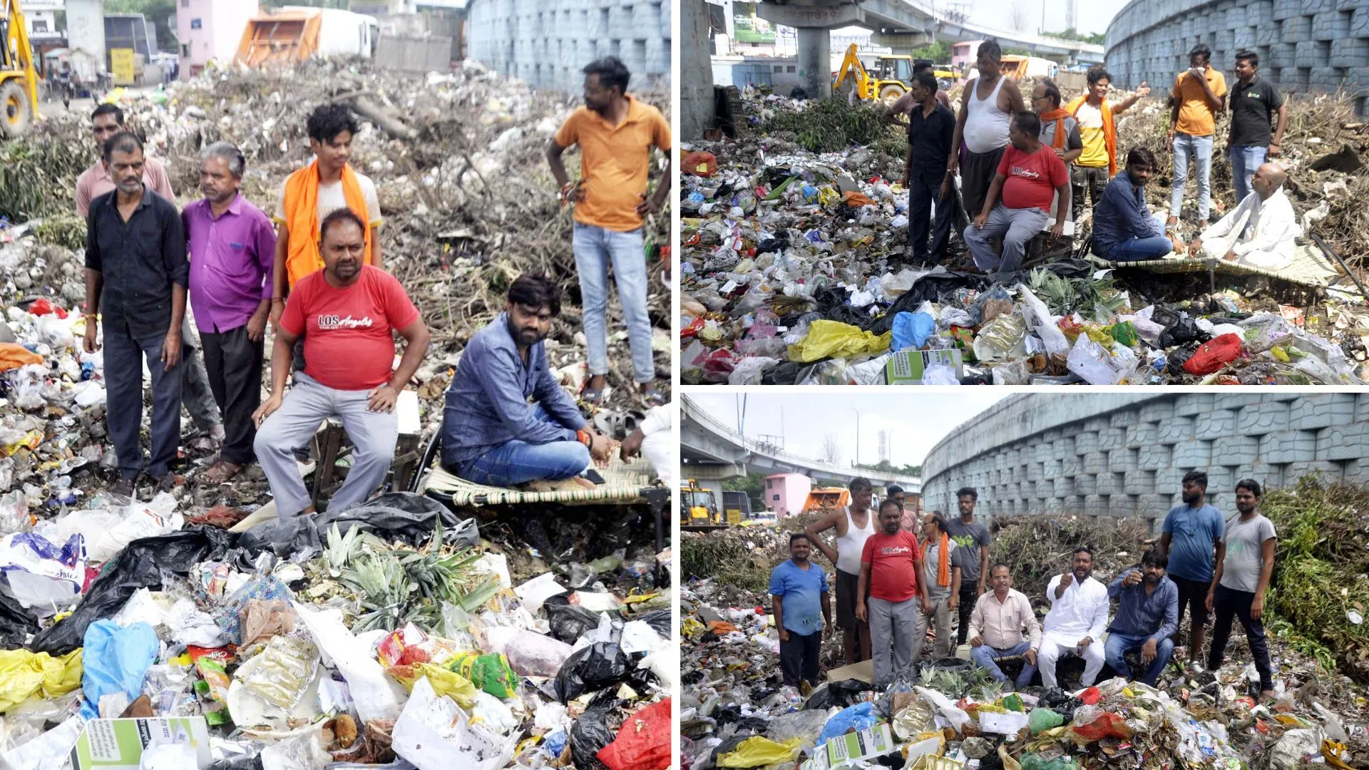 मड़ियांव में नगर निगम के खिलाफ अनोखा प्रदर्शन,  लापरवाही के चलते कूड़े के ढ़ेर में चारपाई पर बैठ लगाए नारे 