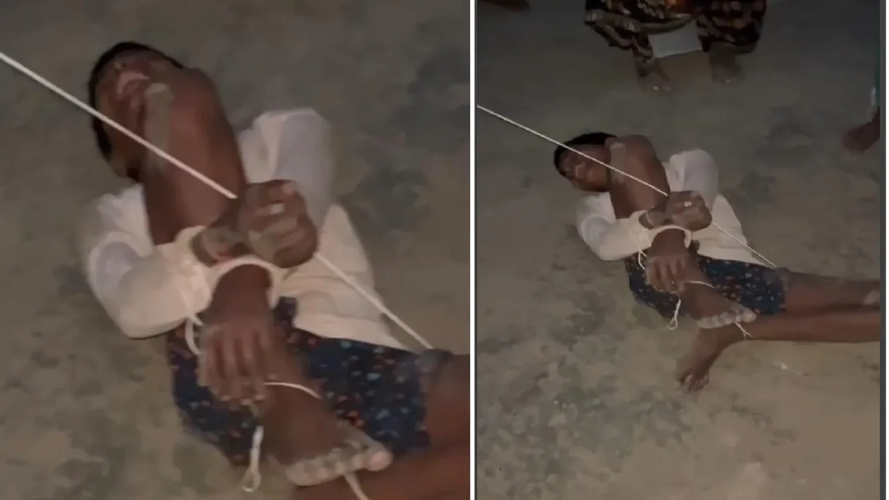 गोंडा में नाबालिग को चोरी के शक में रस्सी से बांधा, दबंग की पिटाई का वीडियो वायरल