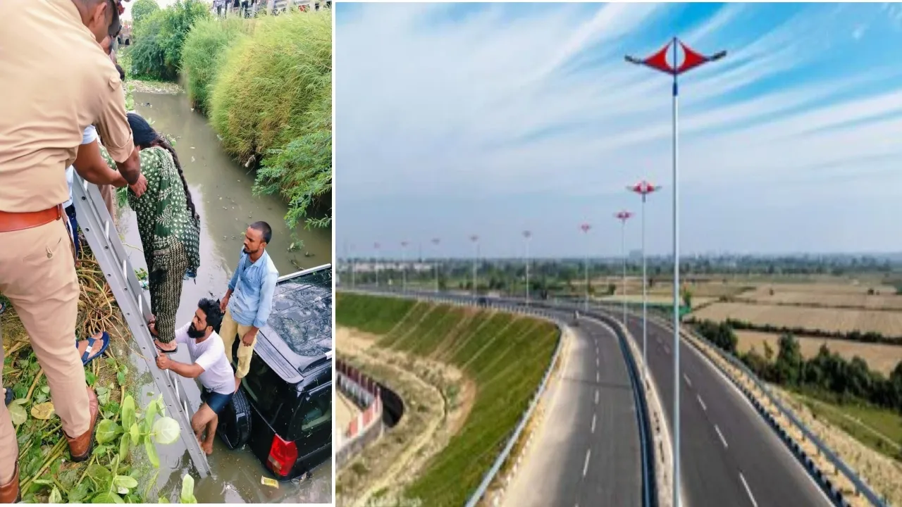Lucknow : नाले में गिरी तेज रफ्तार स्कॉर्पियो, पुलिस-फायर ब्रिगेड ने बचाई तीनों की जान