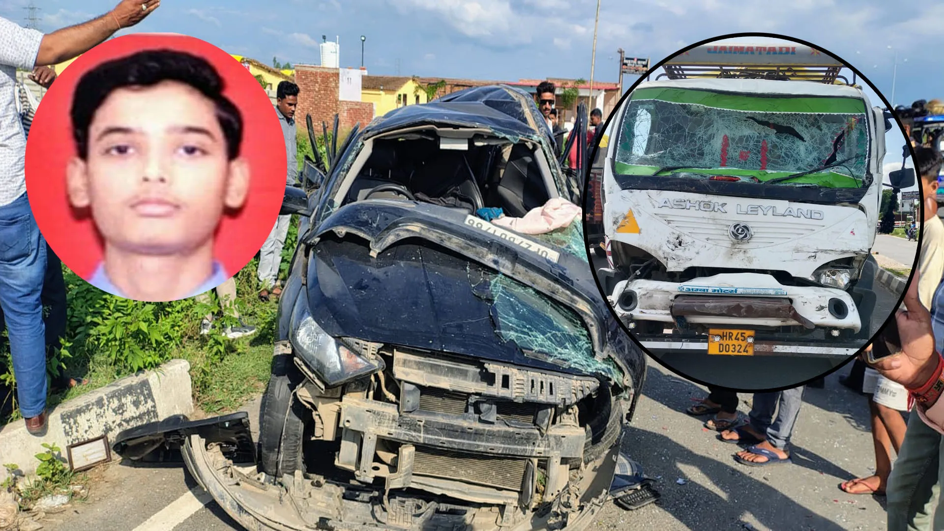 एनएच-24 पर हादसा : ट्रक से टकराकर 10 फीट हवा में उड़ी कार...दो युवकों की दर्दनाक मौत