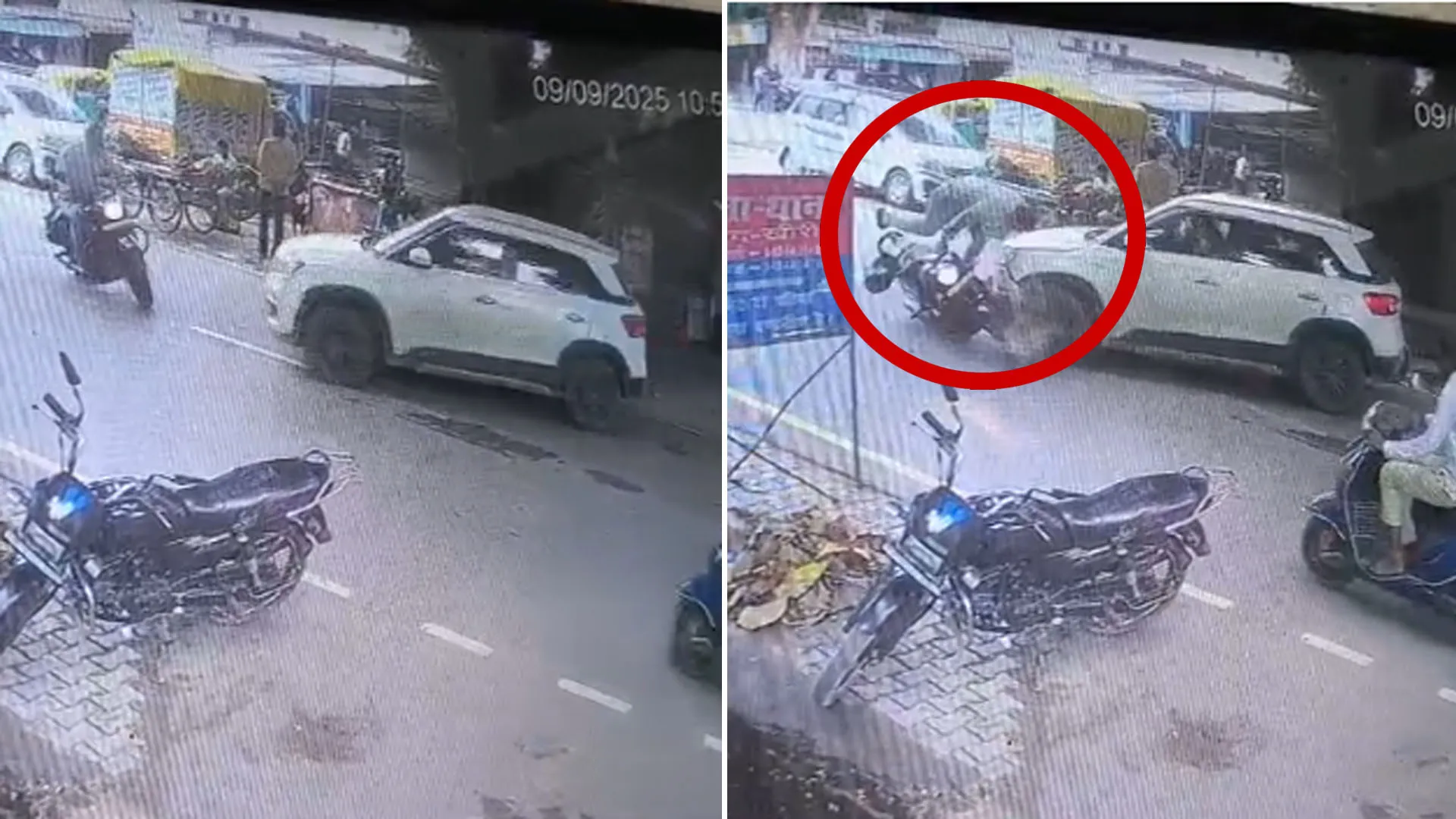  UP : टक्कर मारकर कार वाला फरार , हवा में उड़ा बाइक सवार...CCTV देखकर खड़े जाएंगे रोंगटे