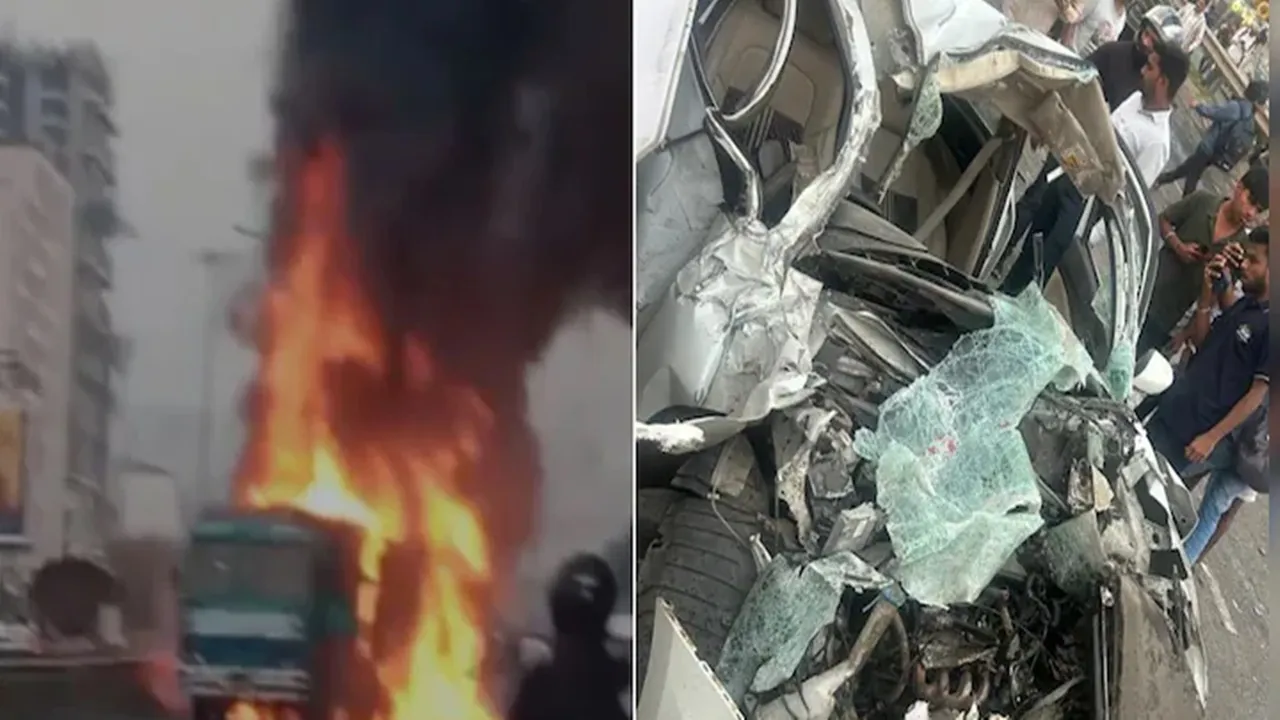 पुणे में भीषण हादसा : दो कंटेनर ट्रक के बीच फंसी कार के उड़े परखच्चे, छह लोगों की मौत, 10 घायल 