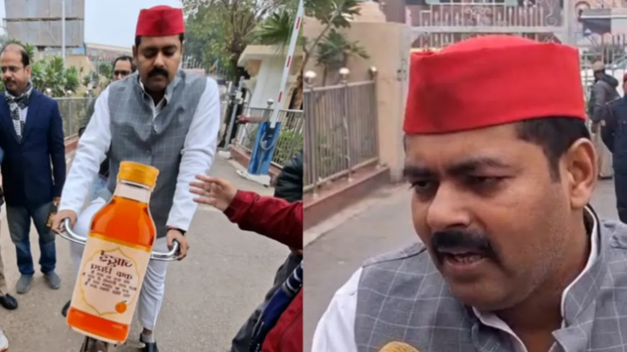 यूपी विधानमंडल सत्र: SIR और कफ सिरप कांड पर हंगामा, जादुई कफ सिरप लेकर सदन पहुंचे आशुतोष सिन्हा