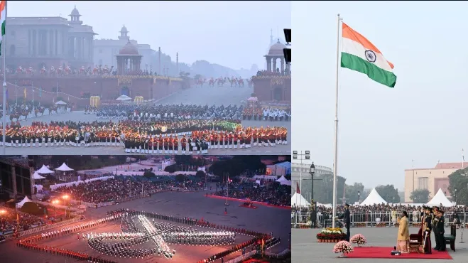 Beating Retreat Ceremony : विजय चौक पर बजाई गई वंदे मातरम् की धुन, राष्ट्रपति मुर्मू को तीनों सेनाओं ने दिया नेशनल सैल्यूट