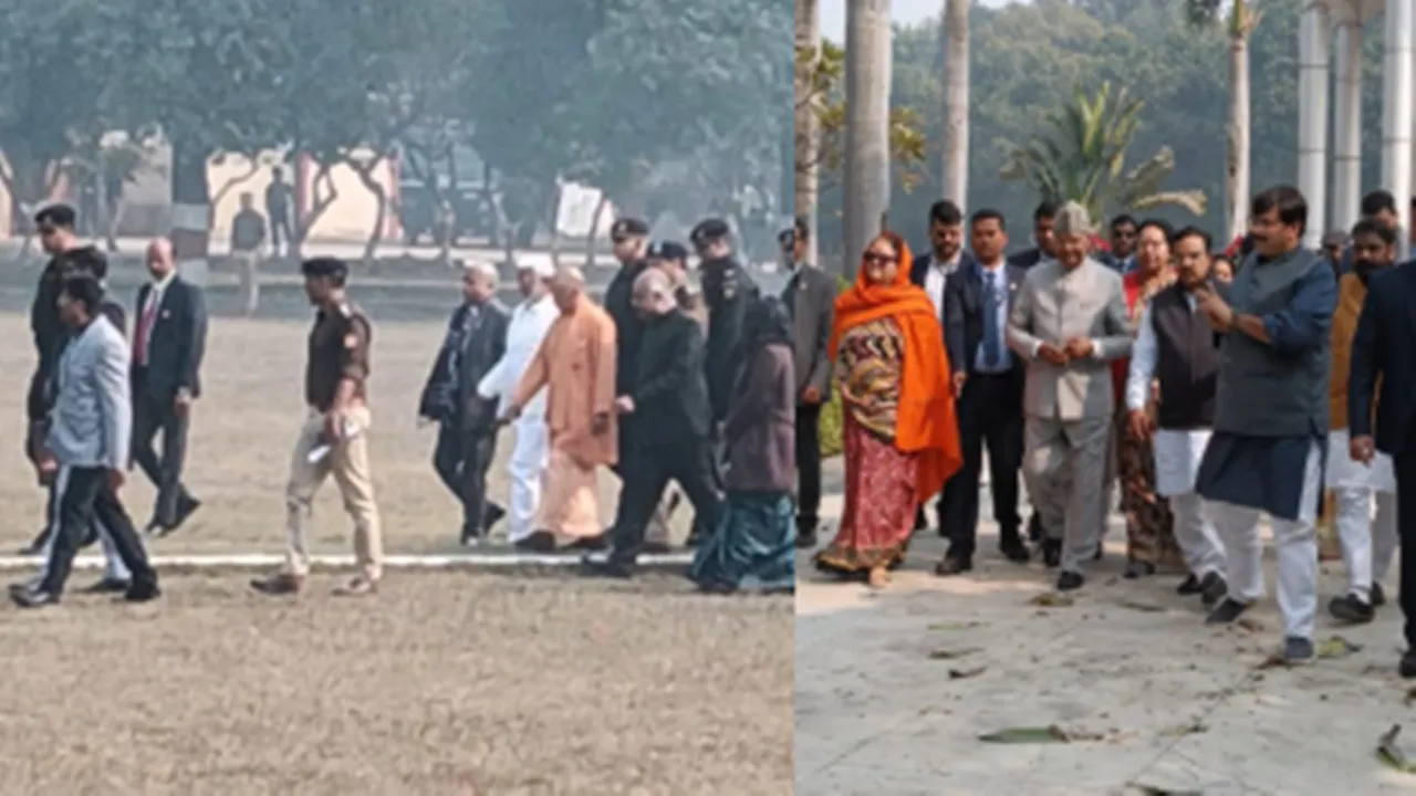 कानपुर : मंत्री राकेश सचान की बेटी की शादी में शामिल होने के लिए पहुंचे सीएम योगी व पूर्व राष्ट्रपति कोविंद  