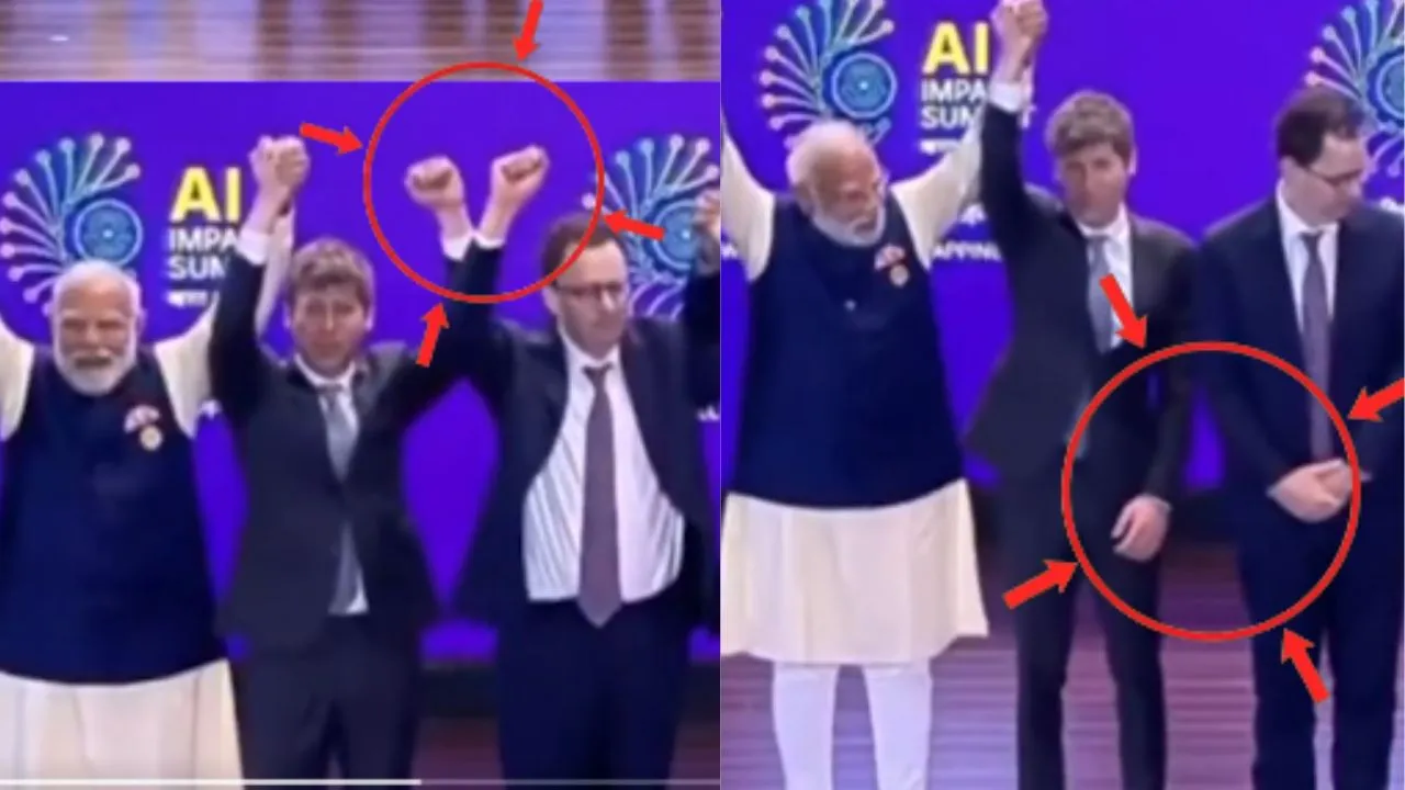  Viral Moment :  AI summit पीएम मोदी के साथ फोटो सेशन में असहज नजर आए Altman और एंथ्रोपिक के सीईओ Amodei 