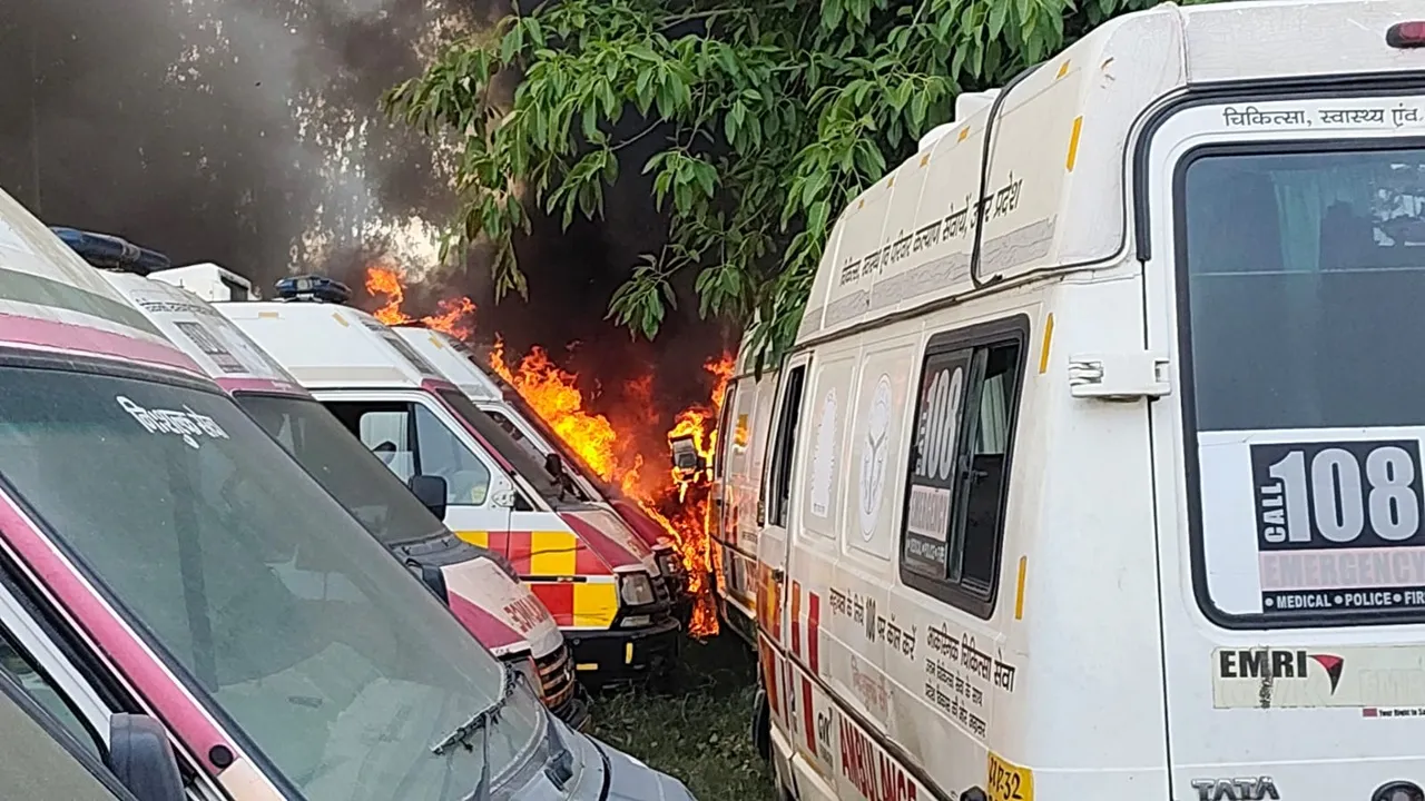 बाराबंकी : अचानक आग से सीएचसी में खड़ी 13 एंबुलेंस राख, स्वास्थ्य महकमे को लगा करोड़ों का चूना