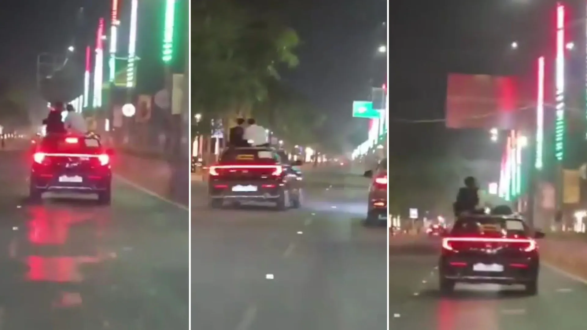 Moradabad:दिल्ली नेशनल हाईवे पर रईसजादों ने चलती कार की छत पर किया जानलेवा स्टंट