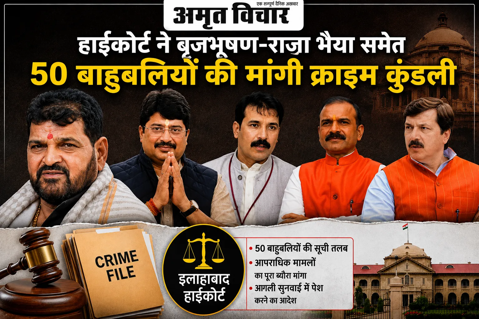 हाईकोर्ट ने  बृजभूषण-राजा भैया समेत 50 बाहुबलियों  की मांगी क्राइम कुंडली.. हथियारों-सुरक्षा की जांच के भी आदेश