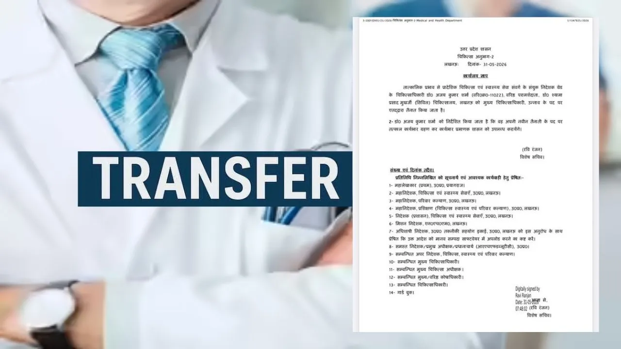 UP CMO Transfer: यूपी स्वास्थ्य विभाग में बड़ा फेरबदल, अंबेडकरनगर समेत 21 से अधिक जिलों को मिले नए सीएमओ, देखें पूरी लिस्ट