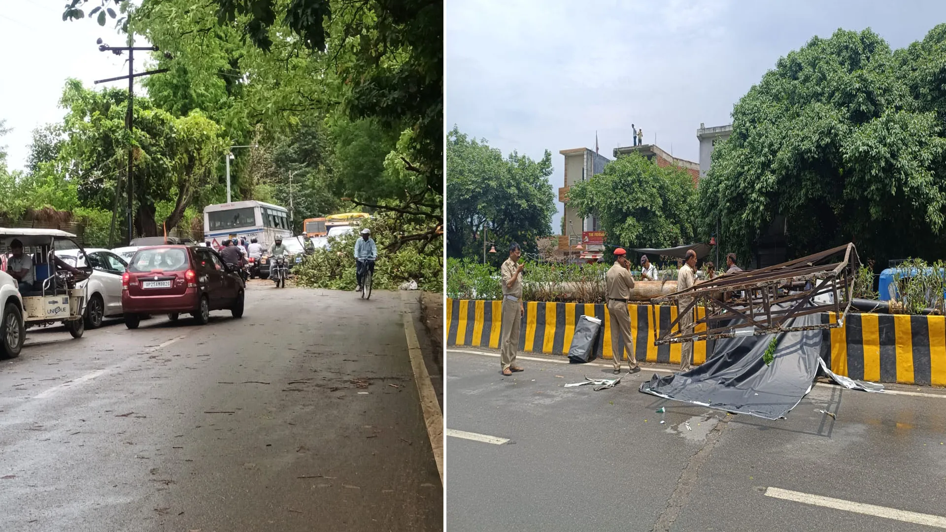Bareilly:शहर में आंधी और तेज बारिश का कहर...कई जगह पेड़ और होर्डिंग्स धराशायी