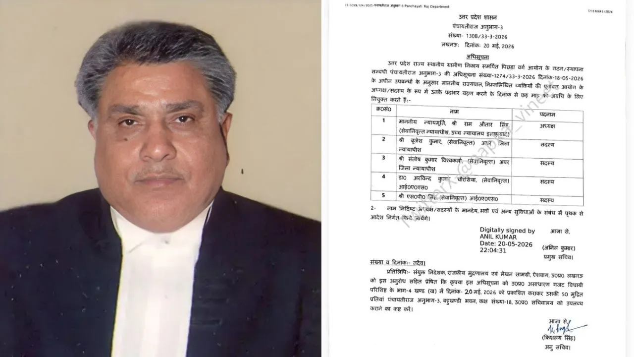 यूपी :  त्रिस्तरीय पंचायत चुनाव के लिए ओबीसी आयोग गठित, रिटायर्ड जस्टिस रामऔतार सिंह बने अध्यक्ष 