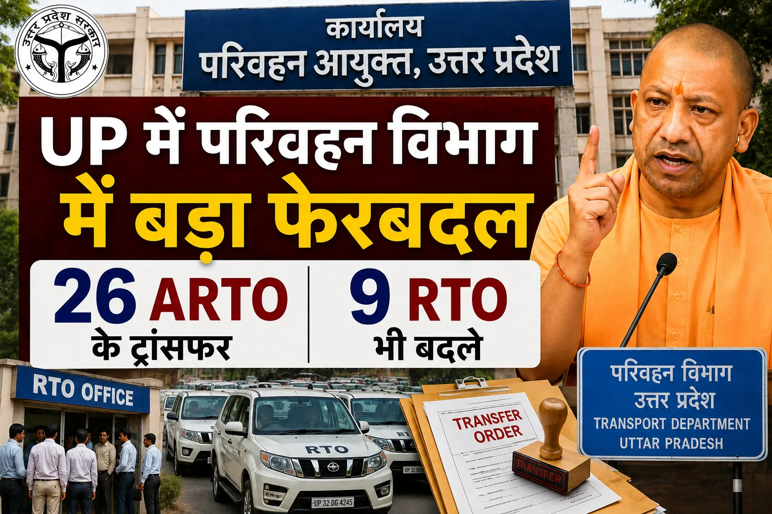  UP में परिवहन विभाग में बड़ा फेरबदल: 26 ARTO के ट्रांसफर, लखनऊ समेत 9 जिलों के RTO भी बदले
