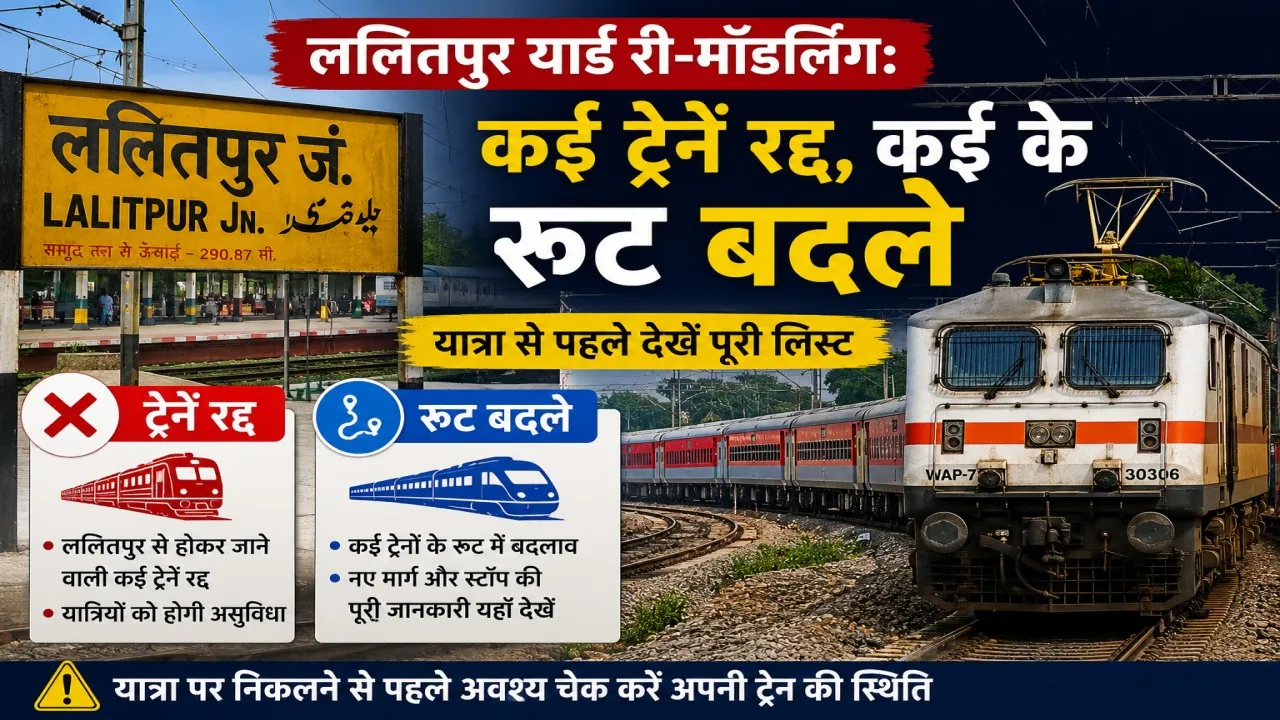 ललितपुर यार्ड री-मॉडलिंग:  कई ट्रेनें रद्द, कई के रूट बदले, यात्रा से पहले देखें पूरी लिस्ट