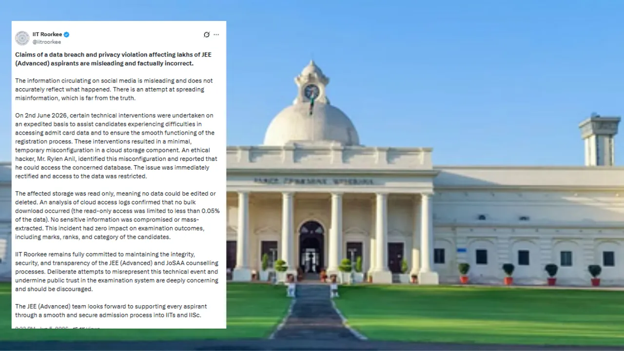 JEE Advanced डेटा लीक के दावे पूरी तरह गलत, IIT रुड़की ने सोशल मीडिया की अफवाहों को किया खारिज