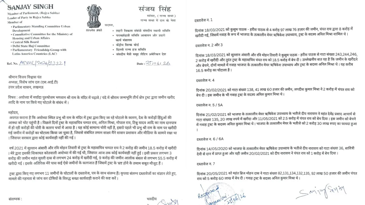 अयोध्या जमीन खरीद विवाद AAP सांसद संजय सिंह ने SIT को दिए भूमि घोटाले के सबूत