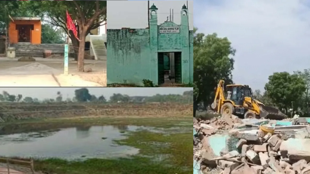 Agra News: आगरा में तालाब की जमीन से हटाए गए अवैध धार्मिक ढांचे, NGT के आदेश पर मस्जिद, मजार और मंदिर पर कार्रवाई